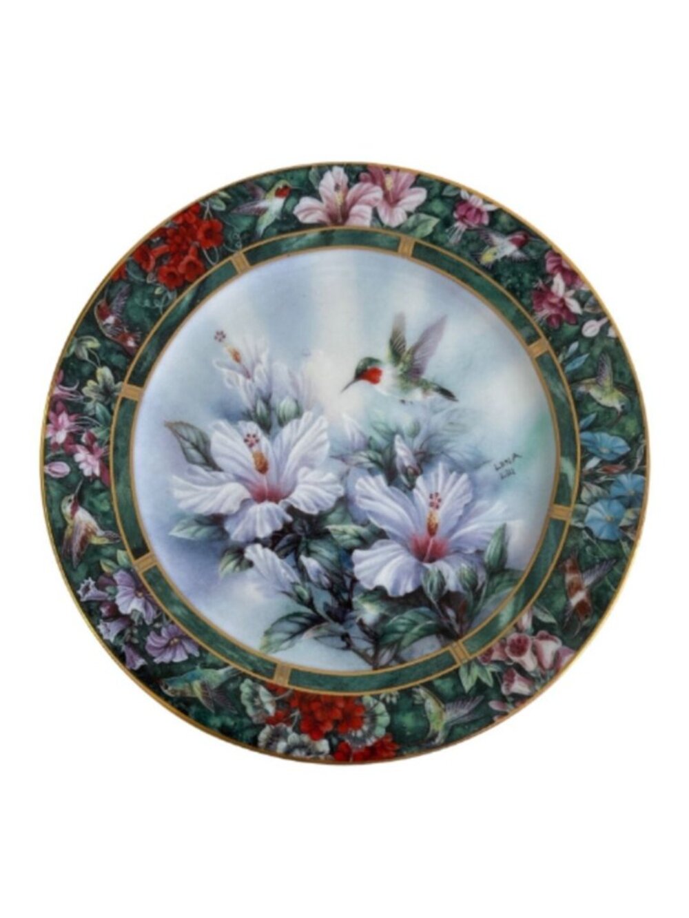 Lena Liu Ruby Throated Hummingbird Treasury Plate WL George 1992 Hibiscus 8742A